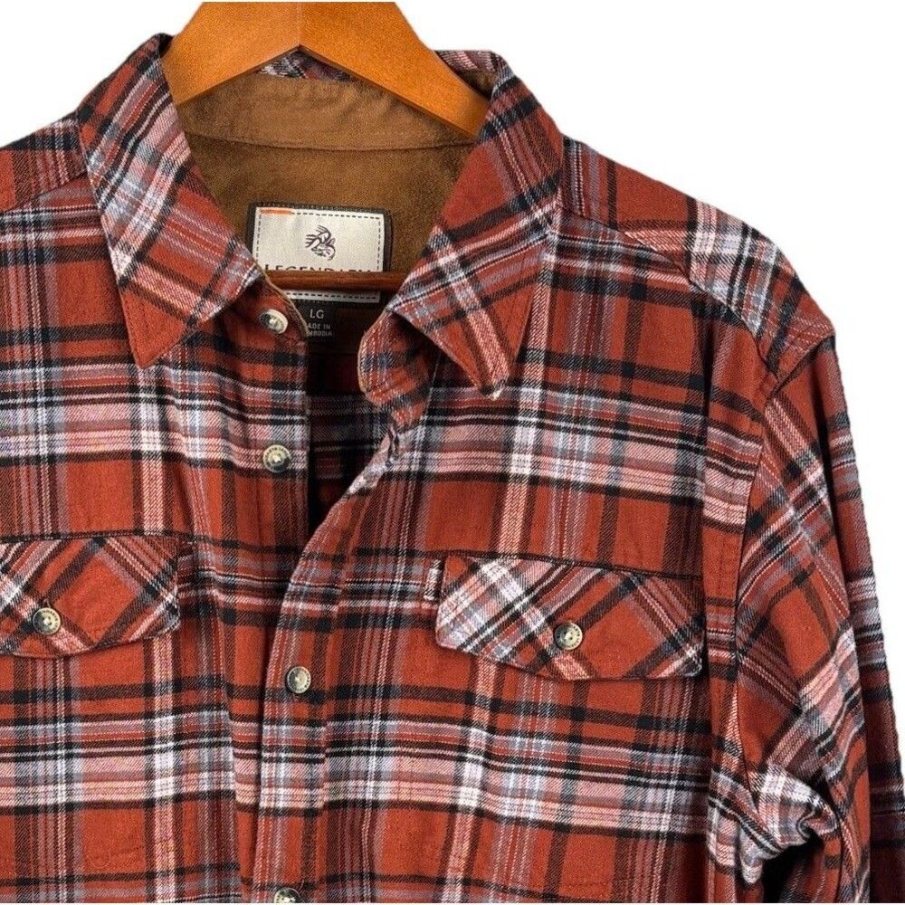 Legendary Whitetails Large orange flannel Long Sleeve Button Cuff Collar Pocket